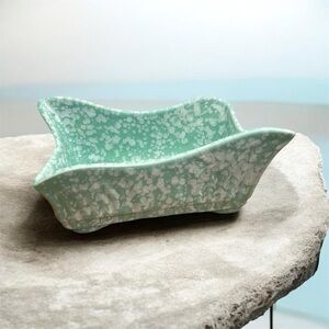 Vintage Rectangular Green Speckled Pattern Glazed Ceramic Planter Made In USA